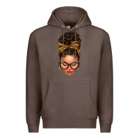Coffee Light skin afro messy bun leopard bow Premium Hoodie - texasbilliewilder