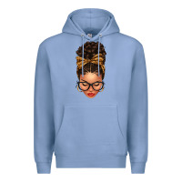 Colony Blue Light skin afro messy bun leopard bow Premium Hoodie - texasbilliewilder