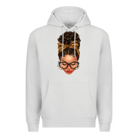 Dove Grey Light skin afro messy bun leopard bow Premium Hoodie - texasbilliewilder