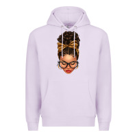 Lilac Light skin afro messy bun leopard bow Premium Hoodie - texasbilliewilder