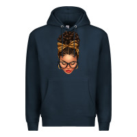 Navy Light skin afro messy bun leopard bow Premium Hoodie - texasbilliewilder