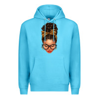 Ocean Blue Light skin afro messy bun leopard bow Premium Hoodie - texasbilliewilder
