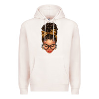 Pale Pink Light skin afro messy bun leopard bow Premium Hoodie - texasbilliewilder