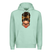 Seafoam Light skin afro messy bun leopard bow Premium Hoodie - texasbilliewilder