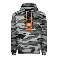 Slate Camo Light skin afro messy bun leopard bow Premium Hoodie - texasbilliewilder