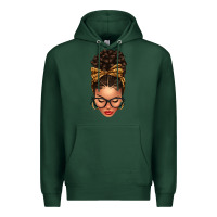 Sports Green Light skin afro messy bun leopard bow Premium Hoodie - texasbilliewilder