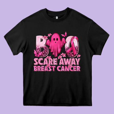 Boo Scare Away Breast Cancer Heavy Core Tee Designed By Texasbilliewilder