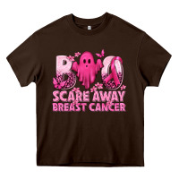 Chocolate Brown Boo Scare Away Breast Cancer Heavy Core Tee - texasbilliewilder