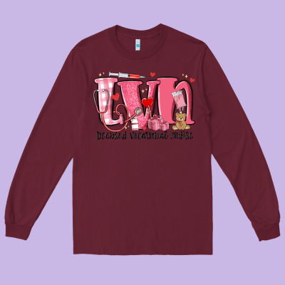 Lvn Licensed Vocational Nurse Valentine's Day Long Sleeve Tee Designed By Maliassmallbusiness