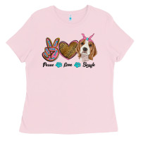 Bubblegum Pink peace love beagle Ladies Tee - RanaPortraitStore