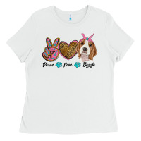 White peace love beagle Ladies Tee - RanaPortraitStore