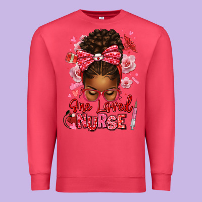 One Loved Nurse Afro Messy Bun Premium Sweatshirt Designed By Texasbilliewilder