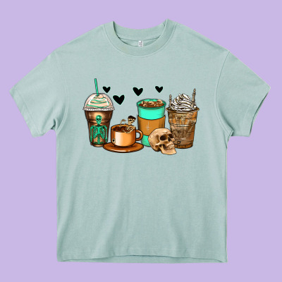 Skeleton Coffee Cups Heavy Core Tee Designed By Zillion Design Studio