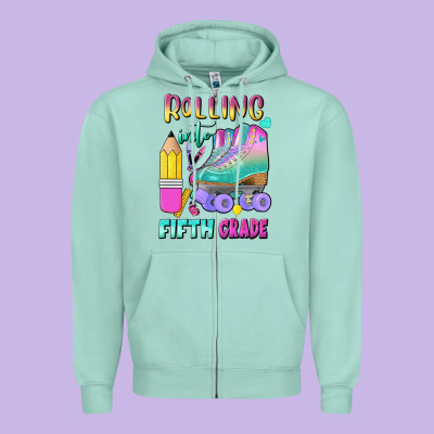 Rolling Into Fifth Grade Zipper Hoodie Designed By Bundleandbundleshop