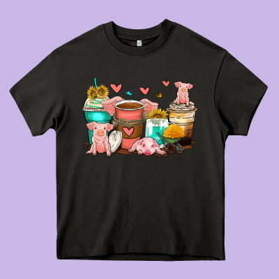 Pigs Coffee Cups Heavy Core Tee Designed By Zillion Design Studio