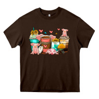 Chocolate Brown pigs coffee cups Heavy Core Tee - Zillion Design Studio