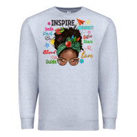 Heather Grey afro messy bun teach inspire love teacher blessed Premium Sweatshirt - NancyCooperArtShop