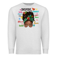 Oatmeal Heather afro messy bun teach inspire love teacher blessed Premium Sweatshirt - NancyCooperArtShop