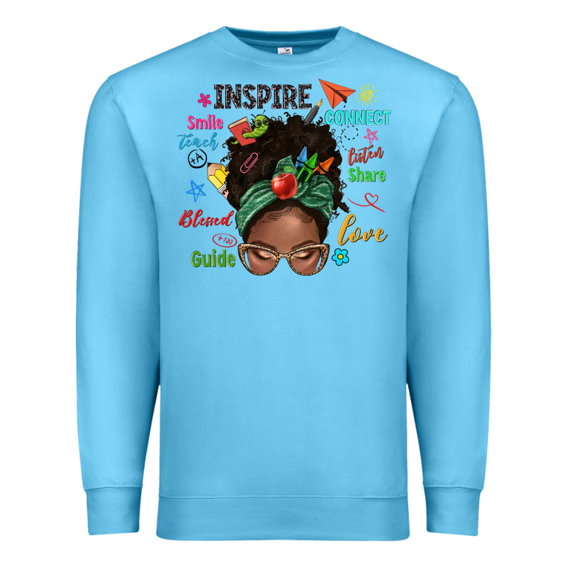 Afro Messy Bun Teach Inspire Love Teacher Blessed Premium Sweatshirt by NancyCooperArtShop | Teevron