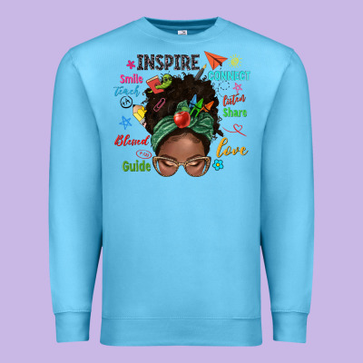 Afro Messy Bun Teach Inspire Love Teacher Blessed Premium Sweatshirt Designed By Nancycooperartshop