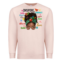 Pale Pink afro messy bun teach inspire love teacher blessed Premium Sweatshirt - NancyCooperArtShop