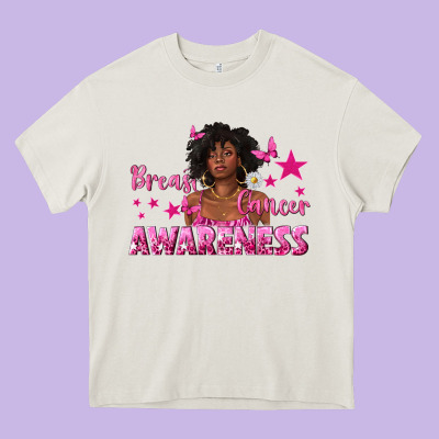 Breast Cancer Awareness With Afro Woman Heavy Core Tee Designed By Texasbilliewilder