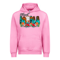 Fuchsia Pink Blessed Mama Flowers Cow Urban Hoodie - CowCowDesign