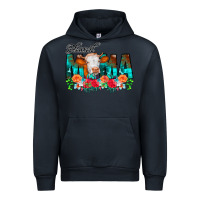 Navy Blessed Mama Flowers Cow Urban Hoodie - CowCowDesign