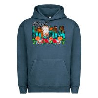 Pigment Midnight Navy Blessed Mama Flowers Cow Urban Hoodie - CowCowDesign