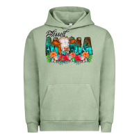 Pigment Oil Green Blessed Mama Flowers Cow Urban Hoodie - CowCowDesign