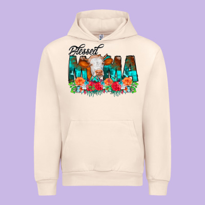 Blessed Mama Flowers Cow Urban Hoodie Designed By Cowcowdesign