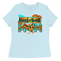 Baby Blue basketball mom with leopard Ladies Tee - Zillion Design Studio