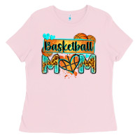 Bubblegum Pink basketball mom with leopard Ladies Tee - Zillion Design Studio