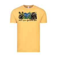 Vintage Mustard Peace Love Spectacled Bear Vintage Tee - LillyAllenDesigns
