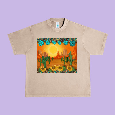 Western Sunset Cactus Sunflowers Gemstones Leopards Urban Heavy Tee Designed By Barkaloodesign