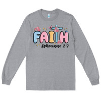 Heather Grey faith ephesians 2 8 Long Sleeve Tee - MaliasSmallBusiness
