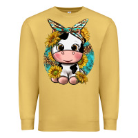 Antique Gold cute cow with sunflower and leopard Premium Sweatshirt - texasbilliewilder