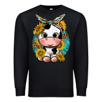Black cute cow with sunflower and leopard Premium Sweatshirt - texasbilliewilder