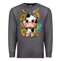 Charcoal Heather cute cow with sunflower and leopard Premium Sweatshirt - texasbilliewilder