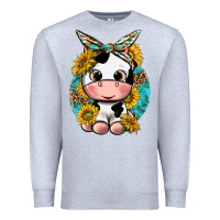 Heather Grey cute cow with sunflower and leopard Premium Sweatshirt - texasbilliewilder