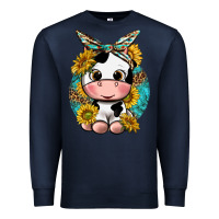 Navy cute cow with sunflower and leopard Premium Sweatshirt - texasbilliewilder