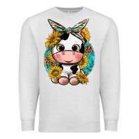 Oatmeal Heather cute cow with sunflower and leopard Premium Sweatshirt - texasbilliewilder