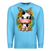 Ocean Blue cute cow with sunflower and leopard Premium Sweatshirt - texasbilliewilder