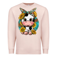 Pale Pink cute cow with sunflower and leopard Premium Sweatshirt - texasbilliewilder
