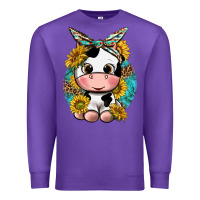 Purple cute cow with sunflower and leopard Premium Sweatshirt - texasbilliewilder