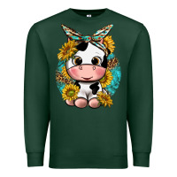 Cute Cow With Sunflower And Leopard Premium Sweatshirt | Teevron