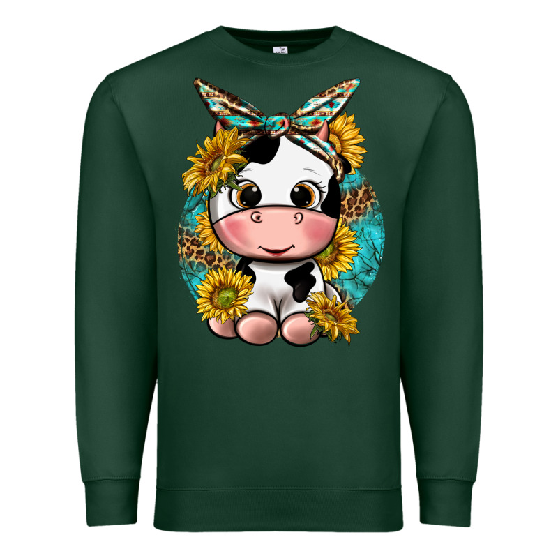 Cute Cow With Sunflower And Leopard Premium Sweatshirt by texasbilliewilder | Teevron