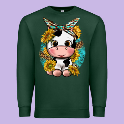 Cute Cow With Sunflower And Leopard Premium Sweatshirt Designed By Texasbilliewilder