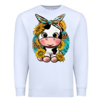 White cute cow with sunflower and leopard Premium Sweatshirt - texasbilliewilder