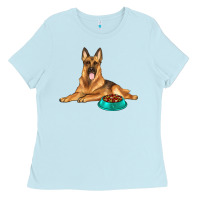 Baby Blue german shepherd with food bowl Ladies Tee - texasbilliewilder